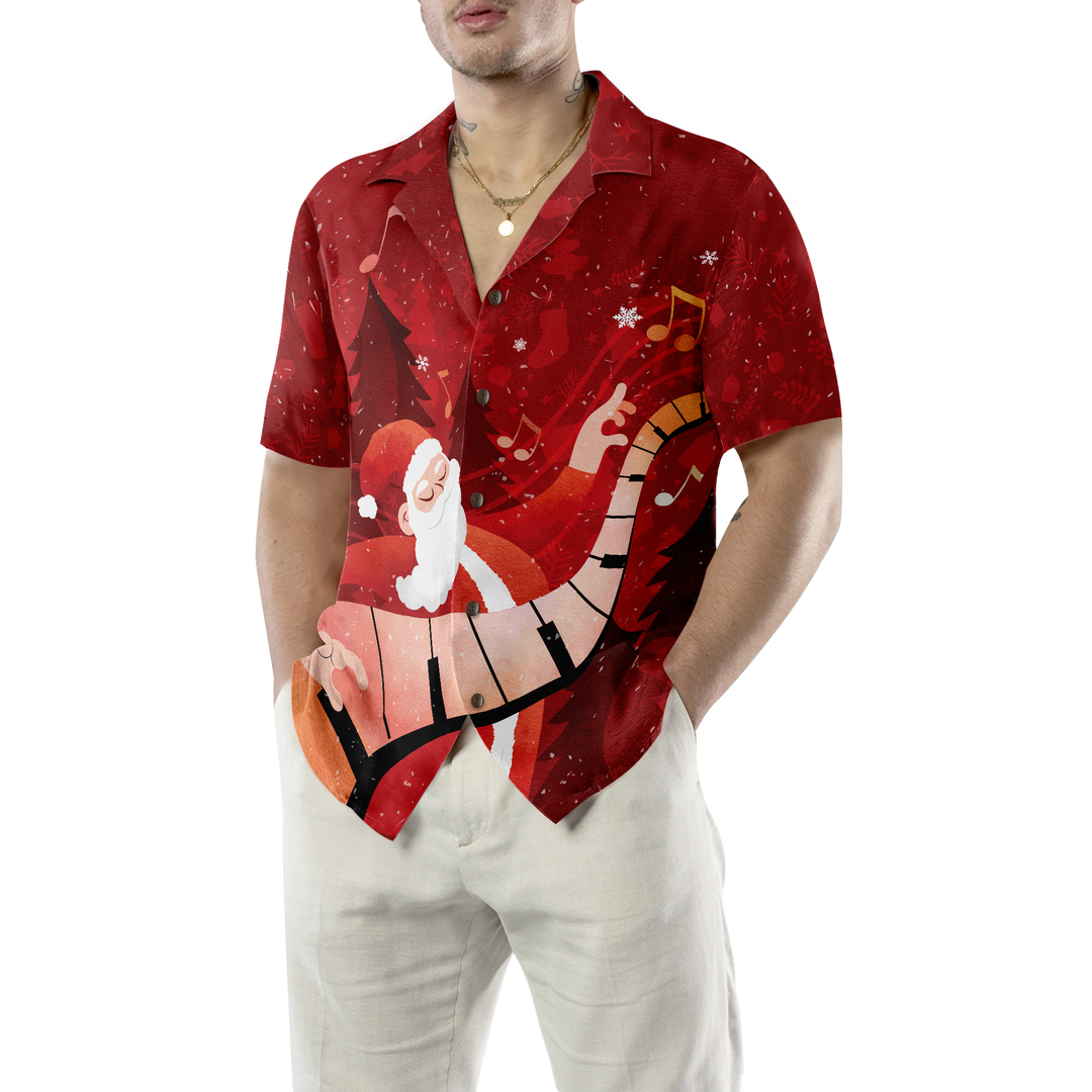 Lune London | Christmas Hawaiian shirts for men and women Hyperfavor, Santa plays the piano Hawaiian shirt Button-up shirt short sleeves