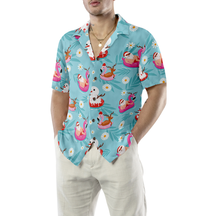 Lune London | Hyperfavor Chemises hawaïennes de Noël, chemise à motifs de plage d'été de Santa à manches courtes, idée de cadeau de chemises de Noël pour hommes et femmes