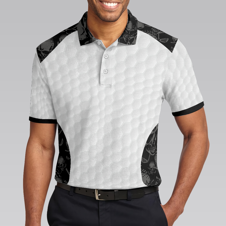 Lune London | Grip It Rip It Sip It White Golf Polo, Skull Pattern Shirt for Christmas, Spooky Gift Idea for Golfers