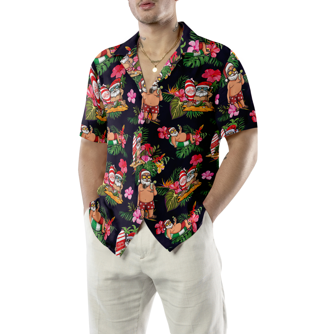 Lune London | Hyperfavor Christmas Hawaiian Shirt, Santa with Tropical Floral Pattern Short Sleeve T-Shirt, Christmas Gift Idea for Men and Women