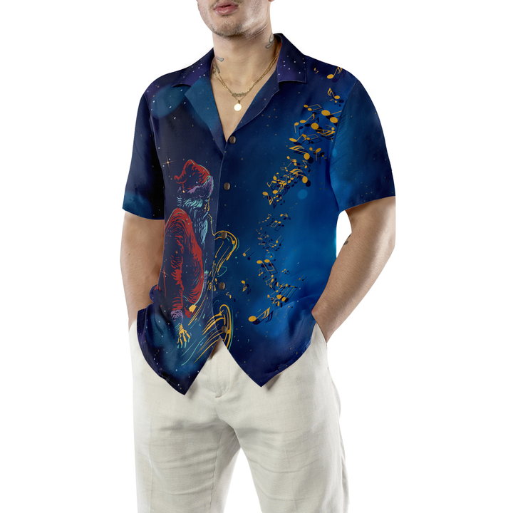Lune London | Hyperfavor Christmas Hawaiian Shirts, Santa Claus Playing Saxophone Short Sleeve T-shirt, Christmas Gift Idea for Men and Women