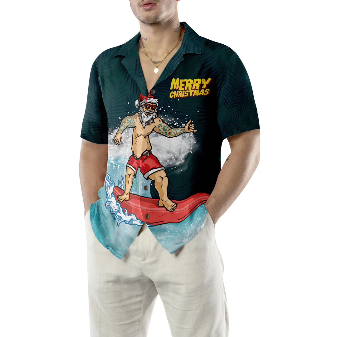 Lune London | Christmas Hawaiian Shirts Hyperfavor, Merry Santa Surf Short Sleeve Christmas T-Shirt, Christmas Shirt Gift Idea for Men and Women