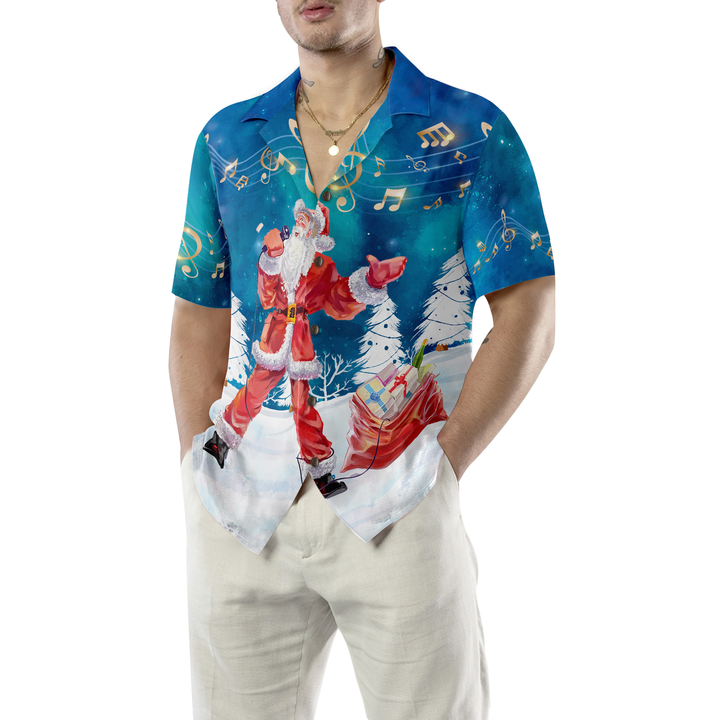 Lune London | Chemises hawaïennes Hyperfavor de Noël pour hommes et femmes, Santa Sing Musique Chemise hawaïenne avec boutonnière à manches courtes