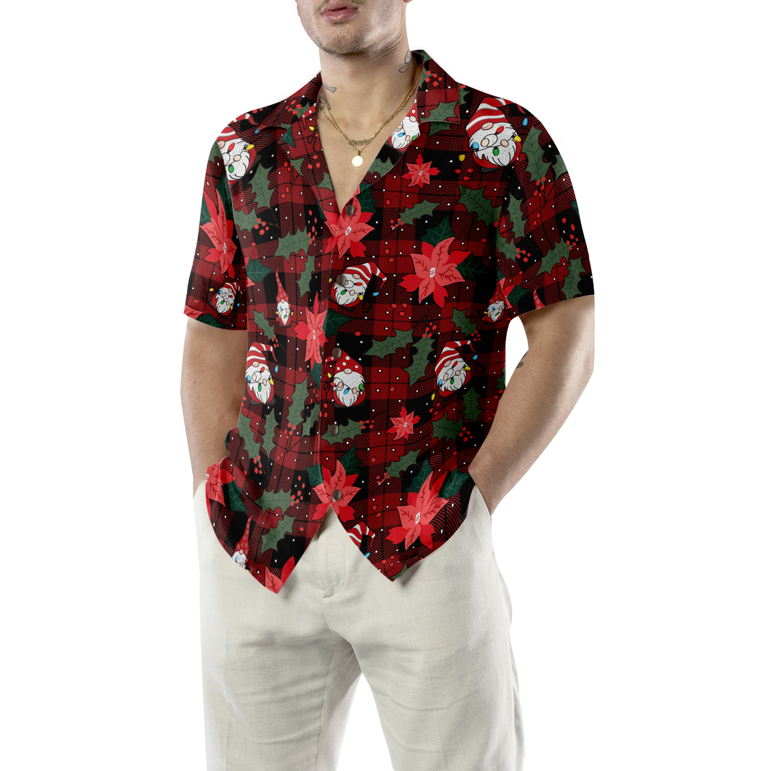 Lune London | Hyperfavor Christmas Hawaiian Shirts, Red plaid gnome short sleeve shirt, Christmas shirt gift idea for men and women