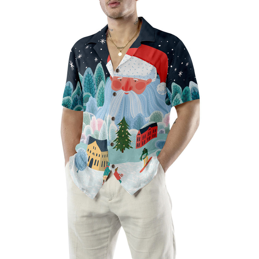 Lune London | Hyperfavor Noël Chemises hawaïennes pour hommes et femmes, Chemise hawaïenne Santa Tower à boutons Chemise à manches courtes