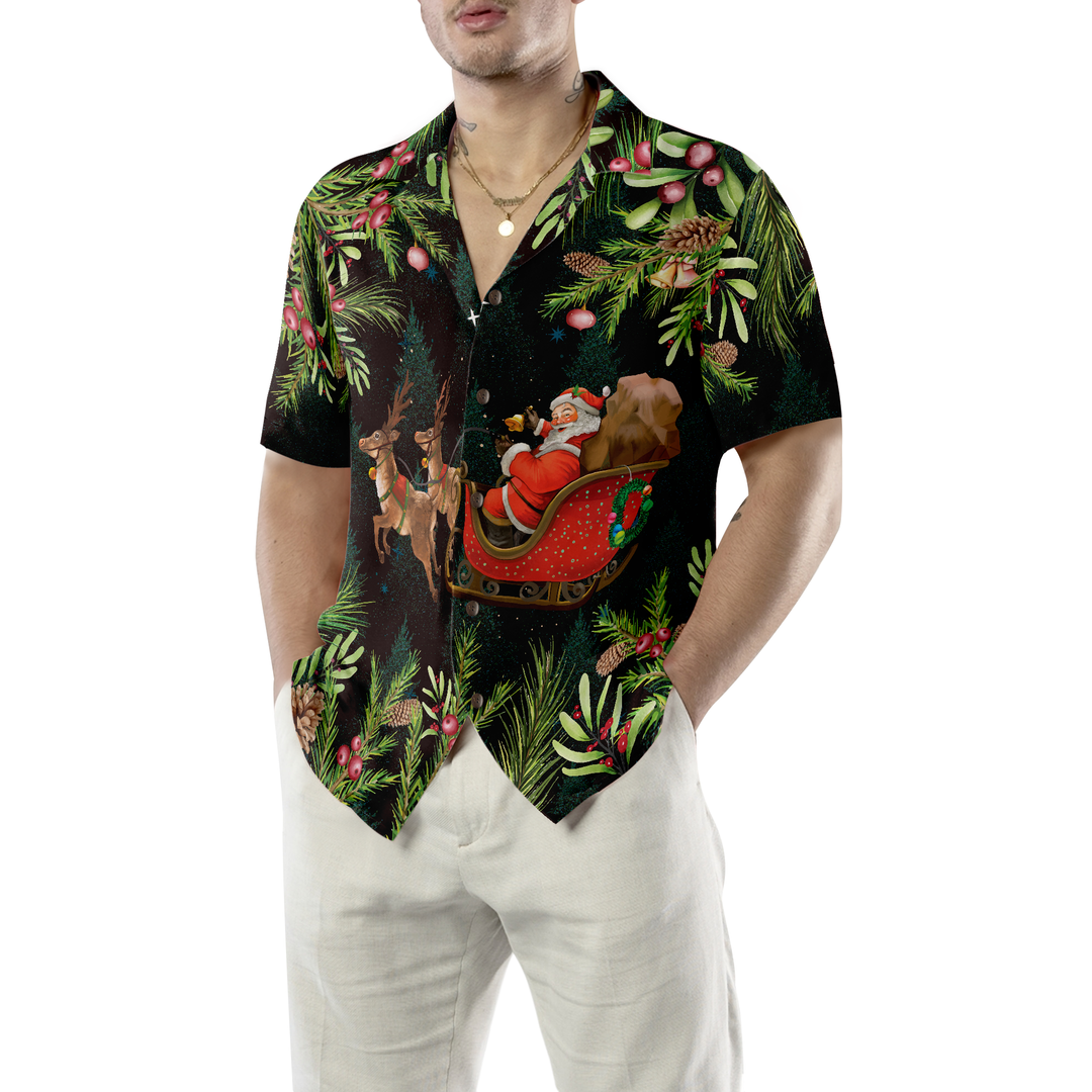 Lune London | Hyperfavor Santa Santa Riding Sleigh 3 Muster Chemise hawaïenne, chemises de Noël à manches courtes chemise à boutons pour hommes et femmes