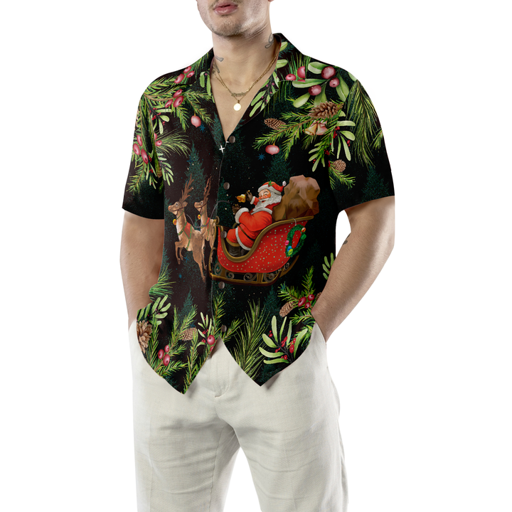 Lune London | Hyperfavor Santa Santa Riding Sleigh 3 Muster Chemise hawaïenne, chemises de Noël à manches courtes chemise à boutons pour hommes et femmes