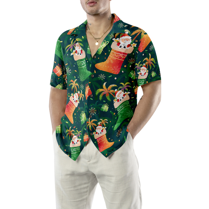 Lune London | Hyperfavor Noël Chemises hawaïennes, Chemise à motifs de chaussette de Noël Santa à manches courtes, Idée de cadeau de Noël pour hommes et femmes