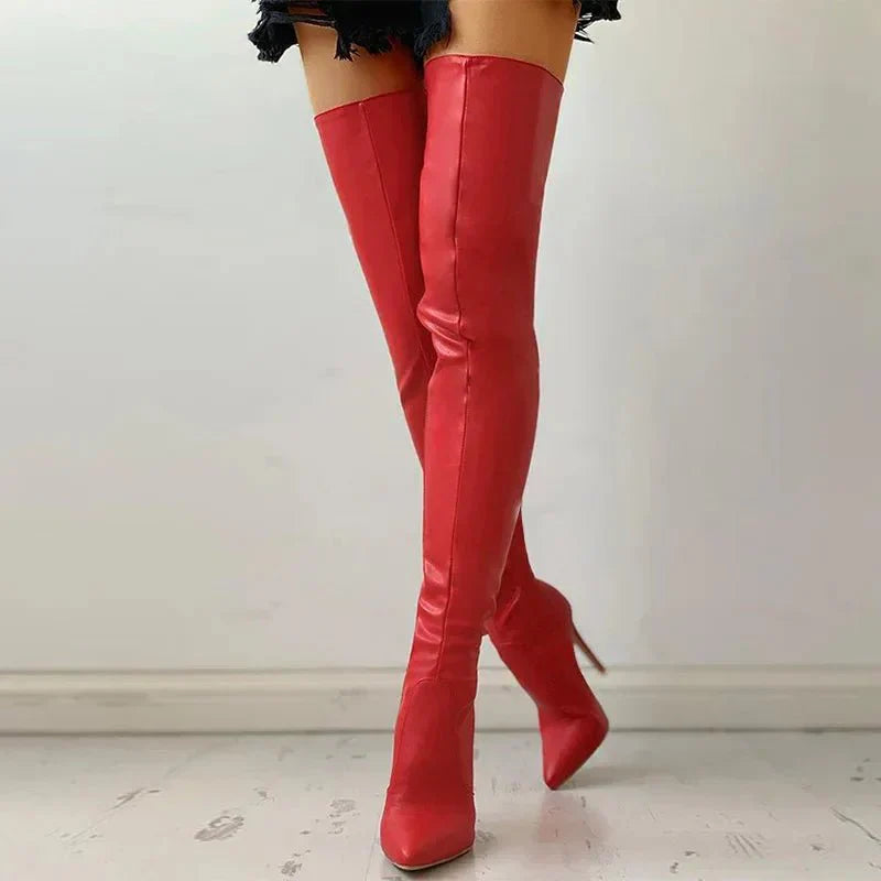 Lune London | Over-the-knee boots - Leather - Pointed toe - Stiletto heel - Elegant fit