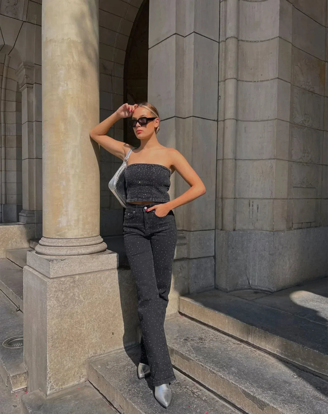 Lune London | Shimmering denim pants with sequins