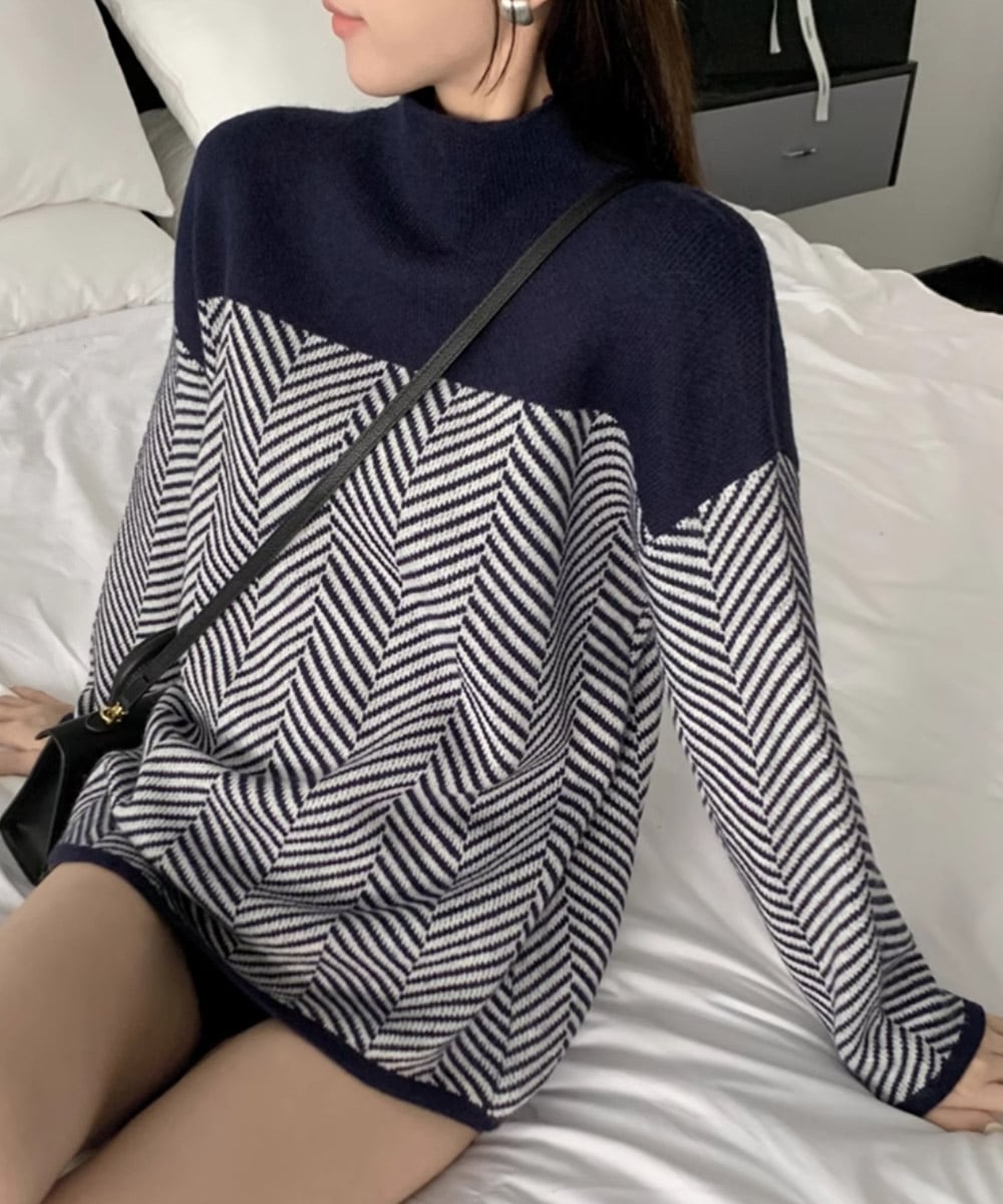 Lune London | Retro color block mock neck sweater