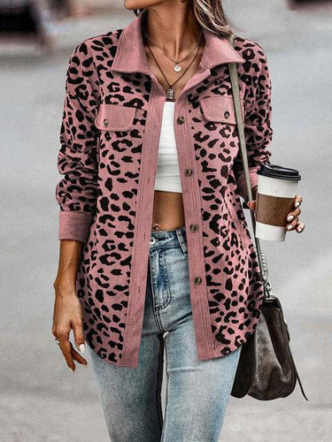 Lune London | Manteau en velours côtelé pour femmes à motif léopard