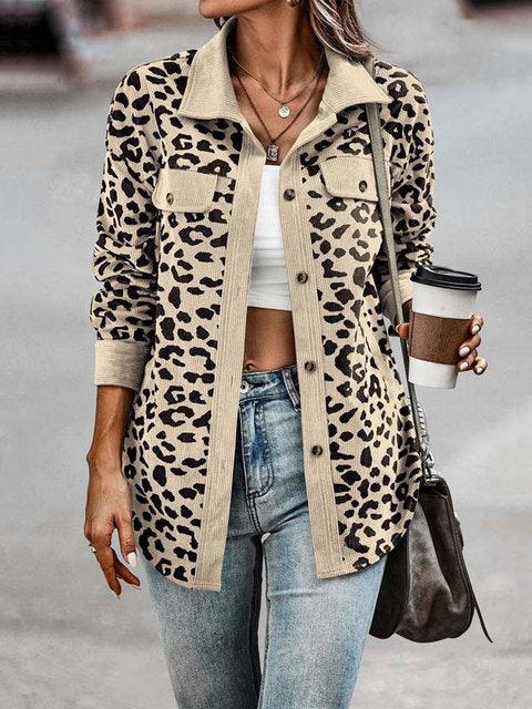 Lune London | Manteau en velours côtelé pour femmes à motif léopard