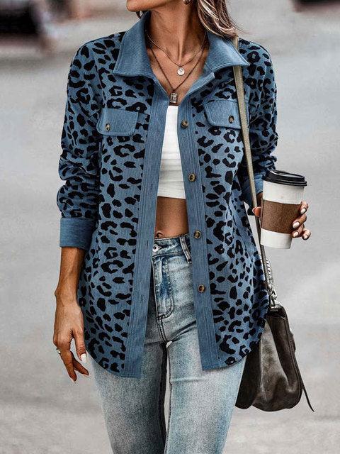 Lune London | Manteau en velours côtelé pour femmes à motif léopard