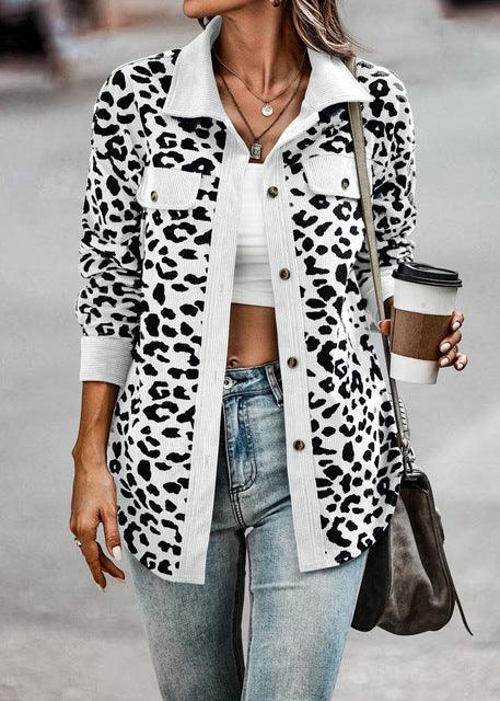 Lune London | Manteau en velours côtelé pour femmes à motif léopard