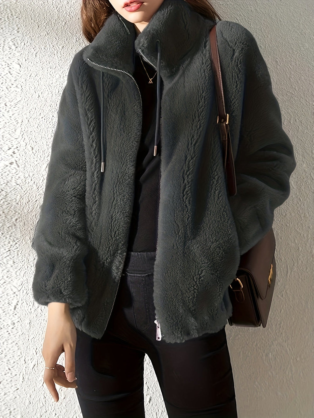 Lune London | Casual warm teddy jacket with drawstring and zipper