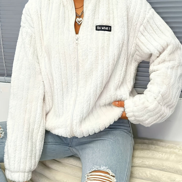 Lune London | Zipper teddy jacket with ribbing and long sleeves