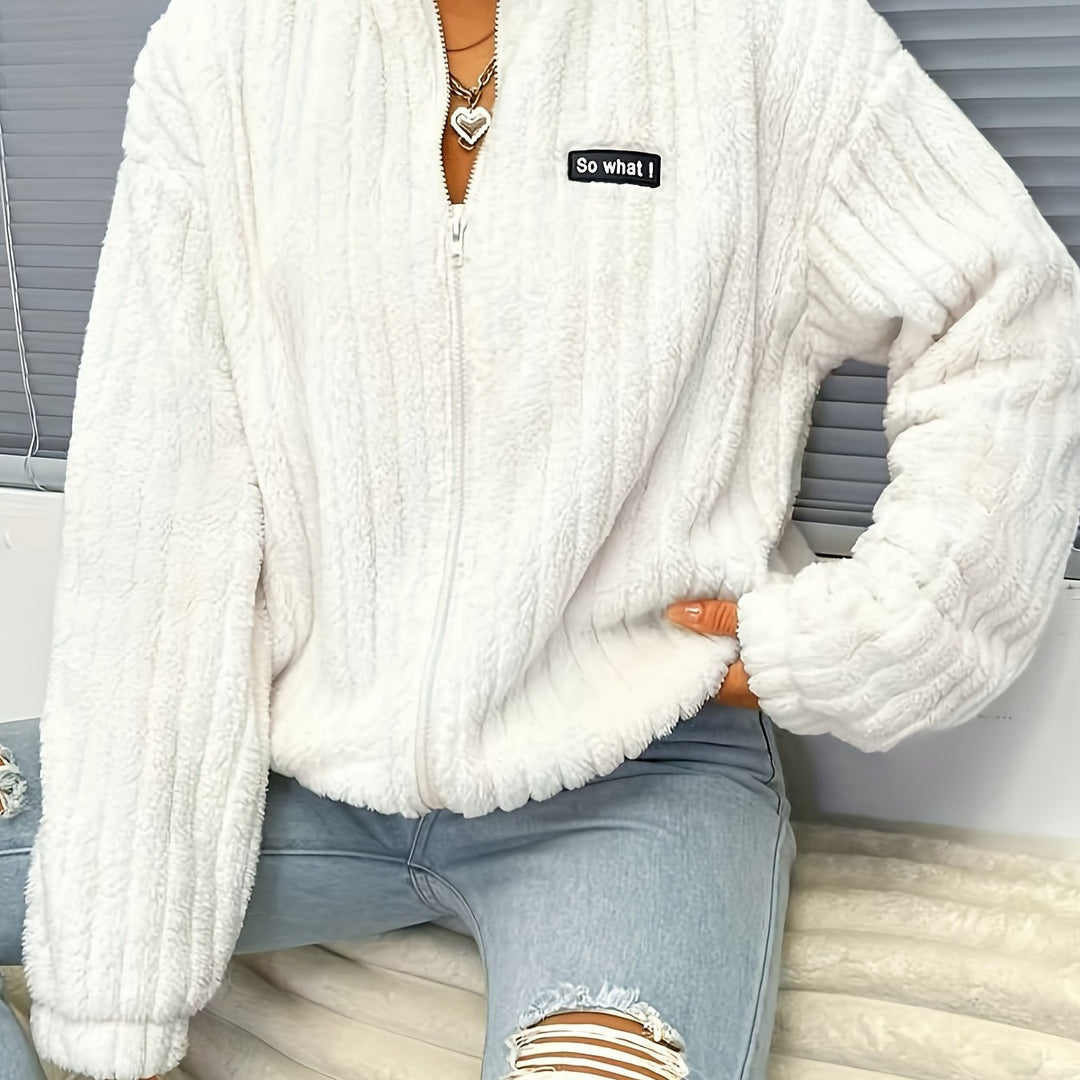 Lune London | Zipper teddy jacket with ribbing and long sleeves