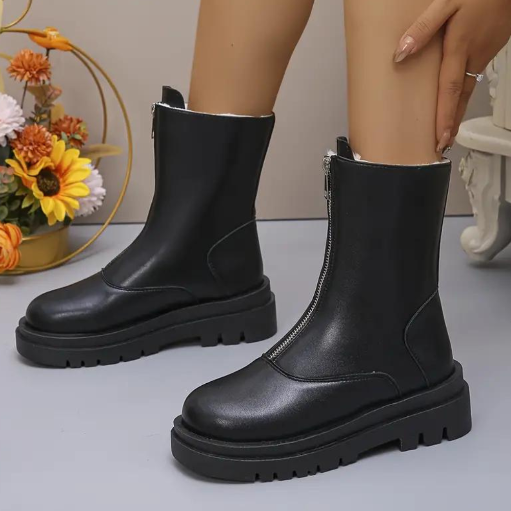 Lune London | Ankle boots - Leather look - Chunky sole - Side zipper - Comfortable and stylish