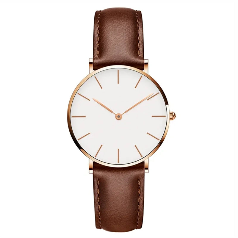 Lune London | Round Timeless Minimalist Watch with Leather Strap for Women