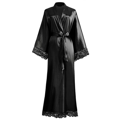 Lune London | Long Satin Bathrobe with Lace Details