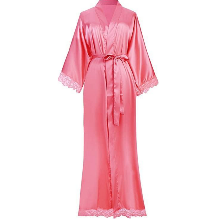 Lune London | Long Satin Bathrobe with Lace Details