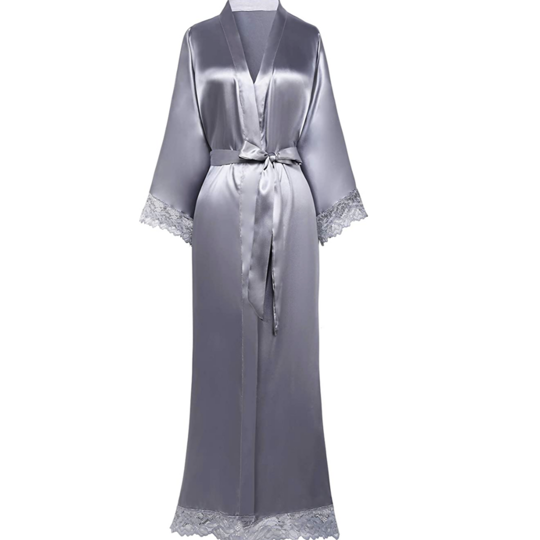 Lune London | Long Satin Bathrobe with Lace Details