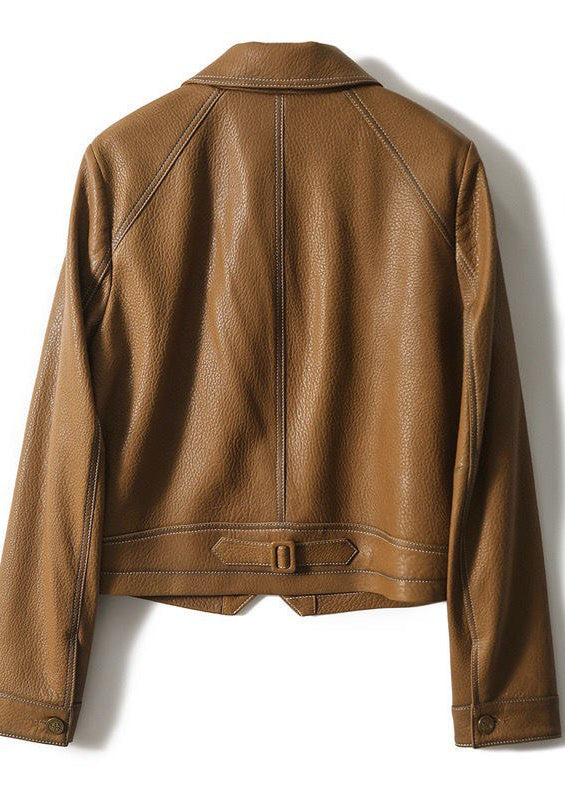 Lune London | Faux leather jacket – Short-cut button placket in caramel brown