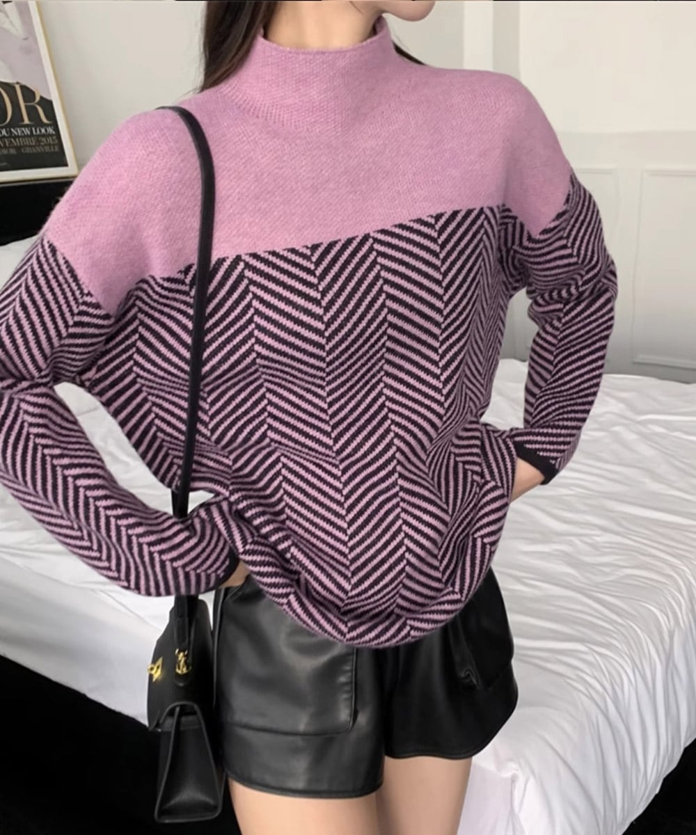 Lune London | Retro color block mock neck sweater