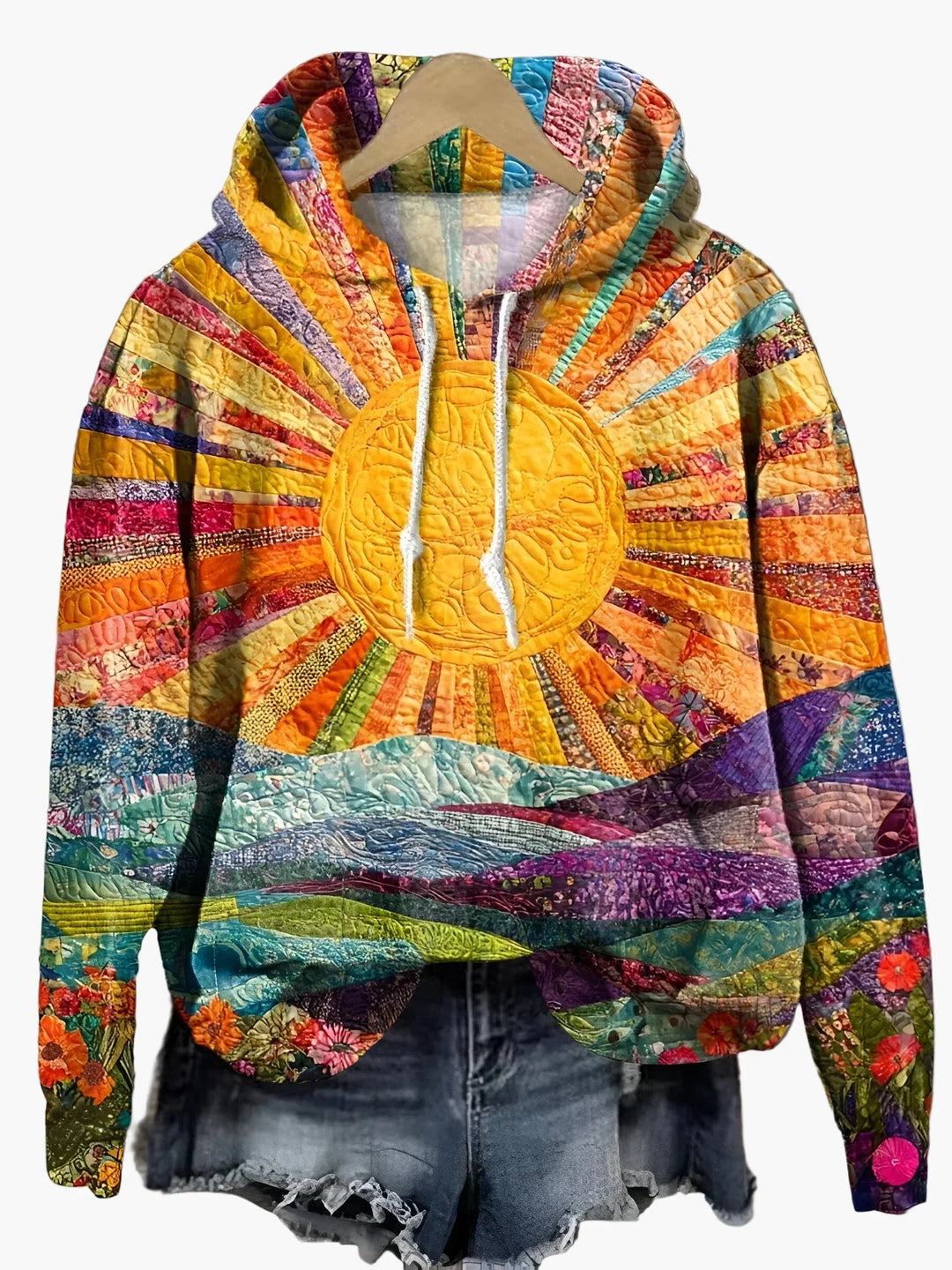 Lune London | Hoodie with sunrise design, boho style, casual sweatshirt for everyday wear and festivals