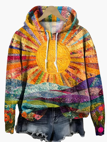 Lune London | Hoodie with sunrise design, boho style, casual sweatshirt for everyday wear and festivals