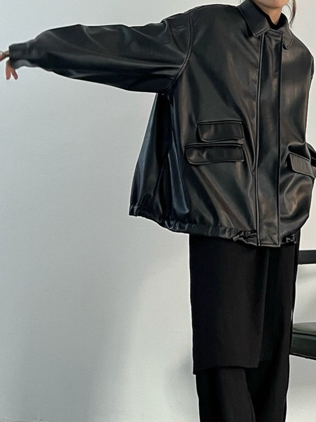 Lune London | Oversized black vegan leather jacket with zipper