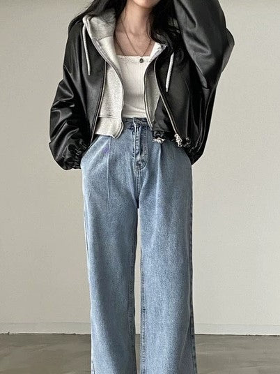 Lune London | Vintage Drawstring Vegan Leather Jacket with Collar