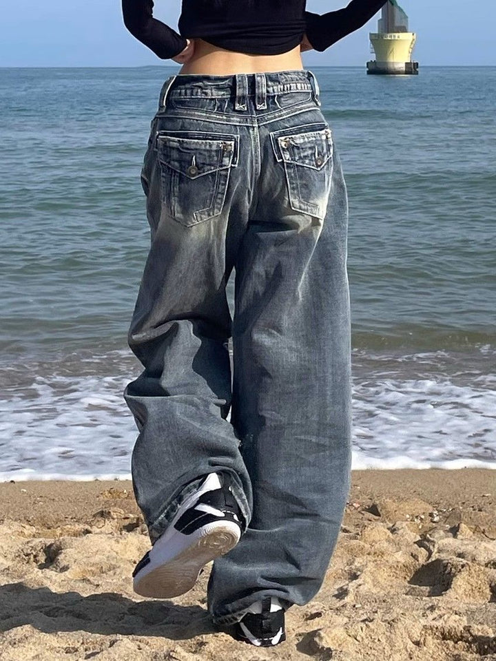 Lune London | Hop Washed Distressed High Waist Baggy Jeans