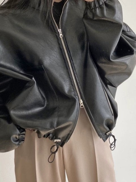 Lune London | Vintage Drawstring Vegan Leather Jacket with Collar