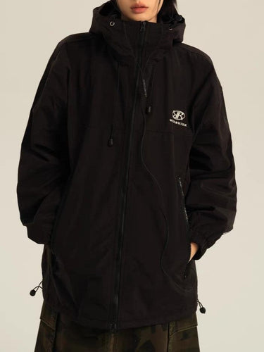 Chic und Stil | Retro black waterproof outdoor jacket with hood