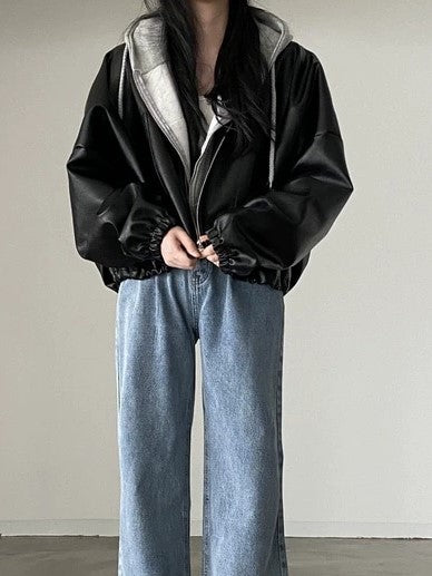 Lune London | Vintage Drawstring Vegan Leather Jacket with Collar