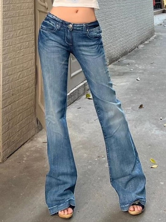 Lune London | Blue Washed Low Waist Flare Jeans