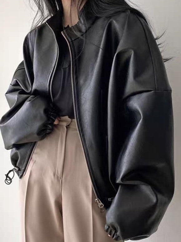 Lune London | Vintage Drawstring Vegan Leather Jacket with Collar