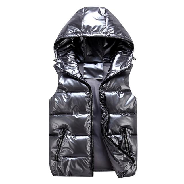 Lune London | Down Vest Casual Cut Glossy Windproof Fabric Padded Hood