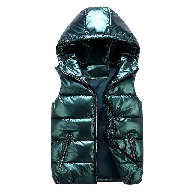 Lune London | Down Vest Casual Cut Glossy Windproof Fabric Padded Hood