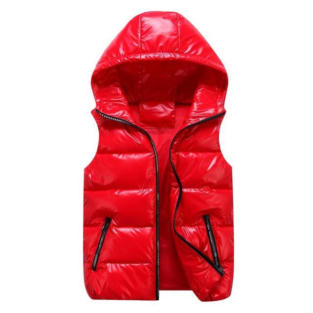 Lune London | Down Vest Casual Cut Glossy Windproof Fabric Padded Hood