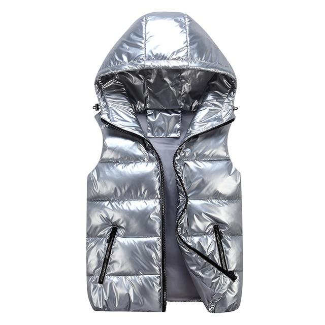Lune London | Down Vest Casual Cut Glossy Windproof Fabric Padded Hood