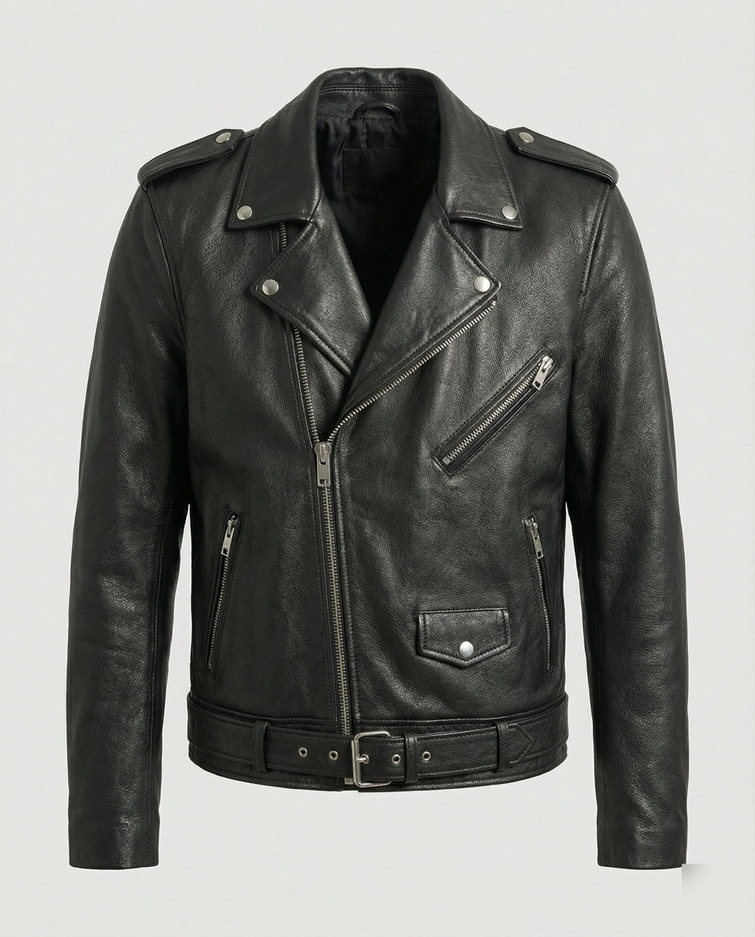 Men's Biker Leather Jacket with Pockets