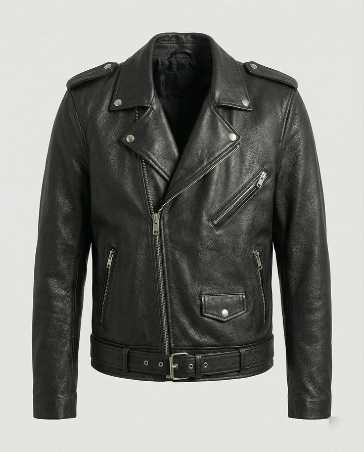 Men's Biker Leather Jacket with Pockets