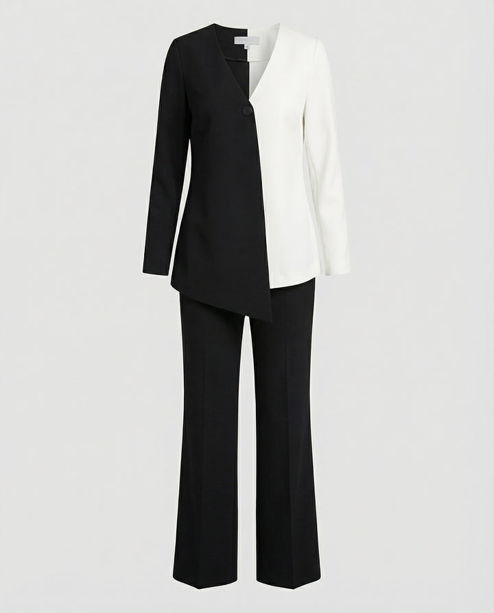 Women’s Elegant Two-Piece Set with Asymmetrical Top & Wide-Leg Pants | Lune London