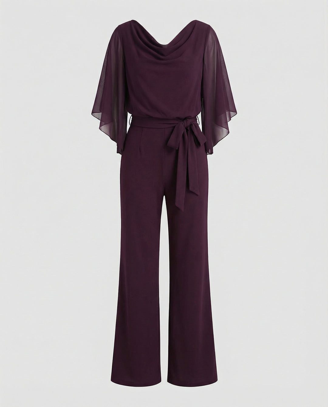 Women’s Wide-Leg Jumpsuit with Cascading Neckline & Lace-Up Waist | Lune London