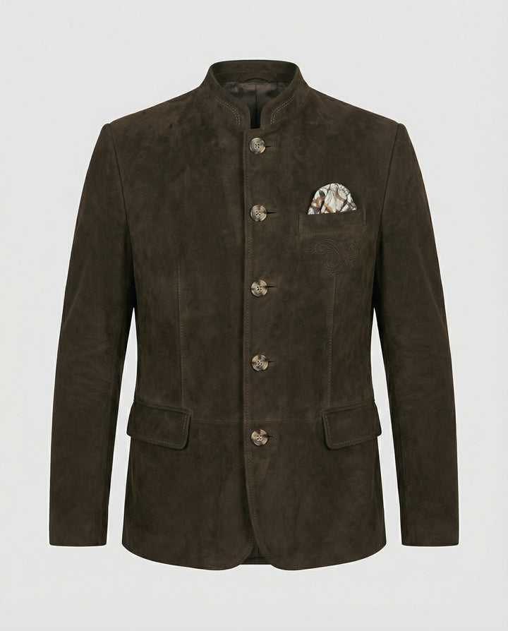 Men's Suede Jacket with Decorative Buttons