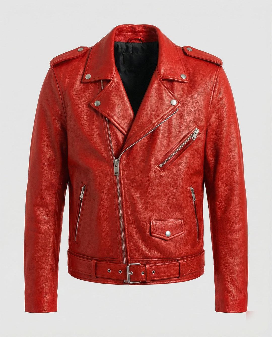 Men's Biker Leather Jacket with Pockets