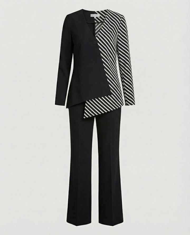 Women’s Elegant Two-Piece Set with Asymmetrical Top & Wide-Leg Pants | Lune London